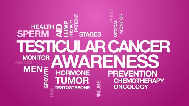 Testicular cancer awareness concept Animated Tag Word Cloud kinetic typography, Text Design Animation typography seamless loop video motion graphics Intro Wordart pink background backdrop bg campaign