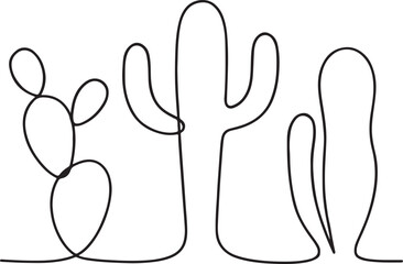 Obraz premium cactus, silhouette, graphic, illustration, drawing, vector, isolated, design, nature, plant, art, continuous, desert, icon, line, single, outline, succulent, Mexican, abstract, element, white, black, 