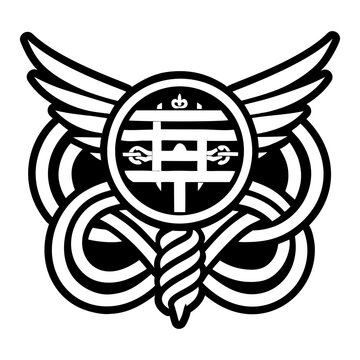 A glyph style icon showing wings symbol tattoo