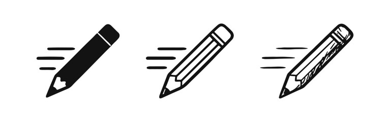 Fototapeta premium Pencil icon set with motion lines. Writing, drawing, and editing symbol for creative work and education.