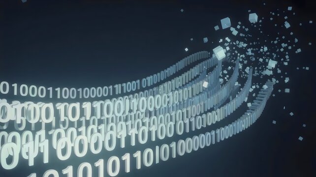 Glowing ones and zeros fading to light &ndash; Perfect for coding, digital transformation, or information processing.