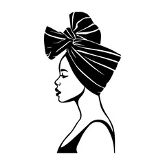 Logotipo boutique de moda. Dibujo de una mujer negra africana con un pañuelo en la cabeza, de perfil  © teracreonte