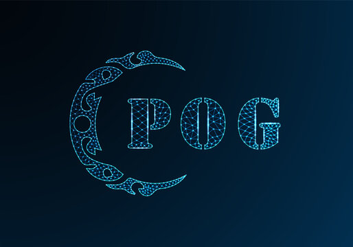 Low poly letter logo POG design. POG letter logo low poly vector design on blue color gradient background. POG logo low poly design