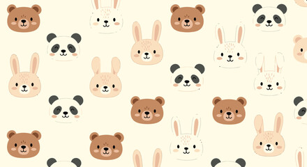 Fototapeta premium Cute Cartoon Animals Pattern: Bears, Pandas, Bunnies