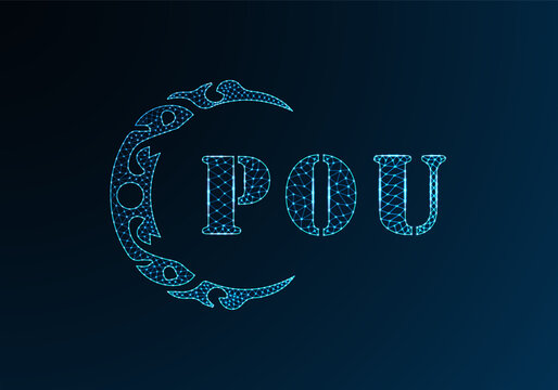 Low poly letter logo POU design. POU letter logo low poly vector design on blue color gradient background. POU logo low poly design