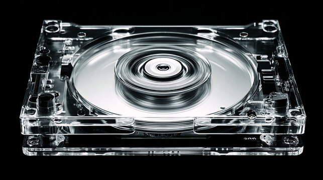 A clear image of a compact disc inside a transparent jewel case