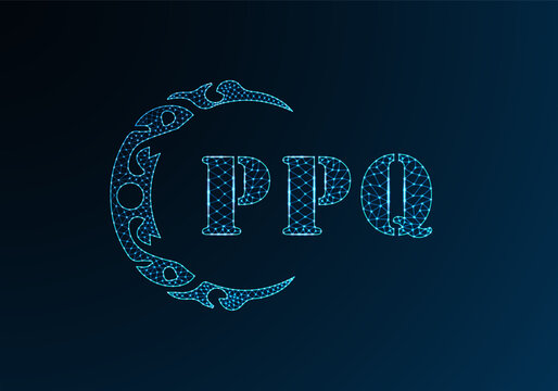 Low poly letter logo PPQ design. PPQ letter logo low poly vector design on blue color gradient background. PPQ logo low poly design