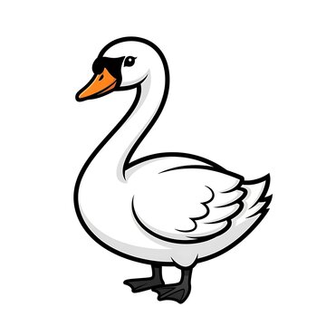 Cartoon white swan standing alone.