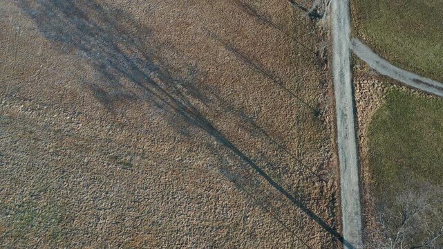 pola, rozjazd, kreska, charakter, kierunek, metal, stal, krajobraz, przew&oacute;z, podr&oacute;ż, kolej, tor, droga, przewozy, cienie drzew widok z drona , dron, szling, małopolska, sądeckie, 