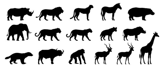 Obraz premium African wild animals silhouettes set. Flat vector illustrations of wild animals