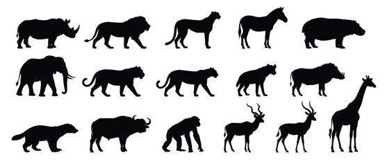 Obraz premium African wild animals silhouettes set. Flat vector illustrations of wild animals