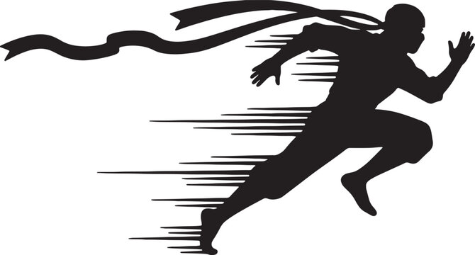 A black silhouette of a ninja running fast with a waving headband