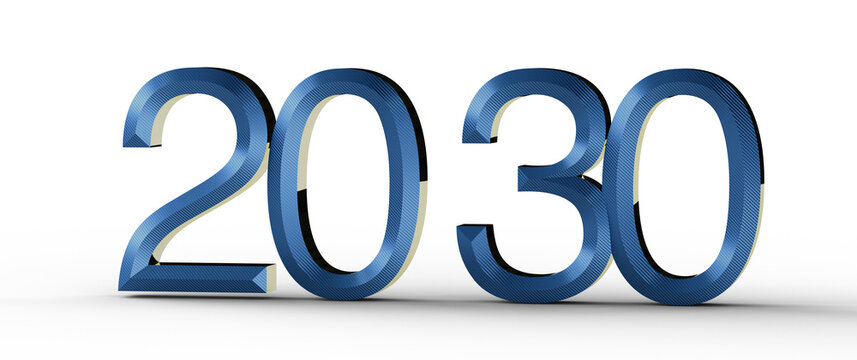 2030 text in blue color with a modern design on white background, represents future, year, planning, goal, target, visio