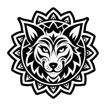 A glyph style icon of wolf mandala