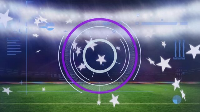 Animation of data processing over sports stadium