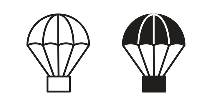 Parachute icon Line Design Vector Illustration. Solid Black icons