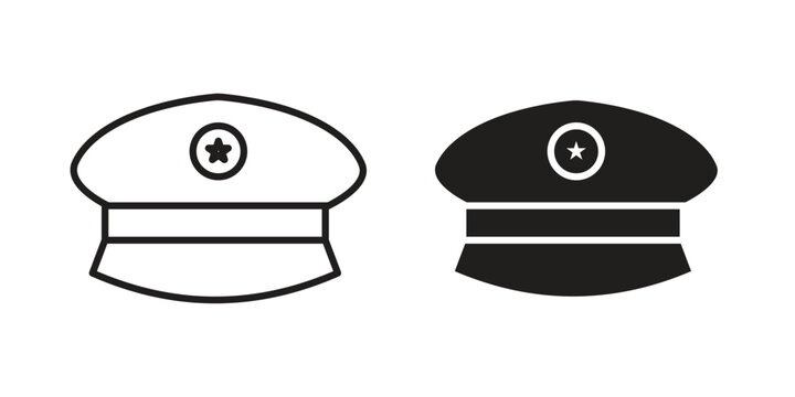 Police cap icon Line Design Vector Illustration. Solid Black icons