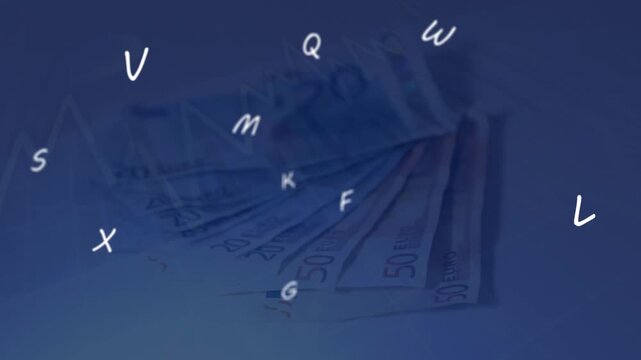Animation of letters processing over banknotes