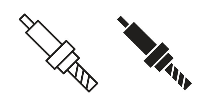Spark plug icon Line Design Vector Illustration. Solid Black icons