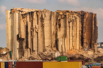 Obraz premium Damaged Beirut port grain silos, Lebanon