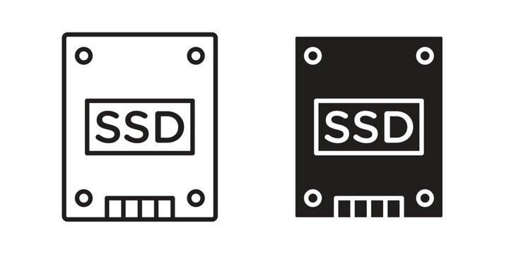 SSD drive icon Line Design Vector Illustration. Solid Black icons