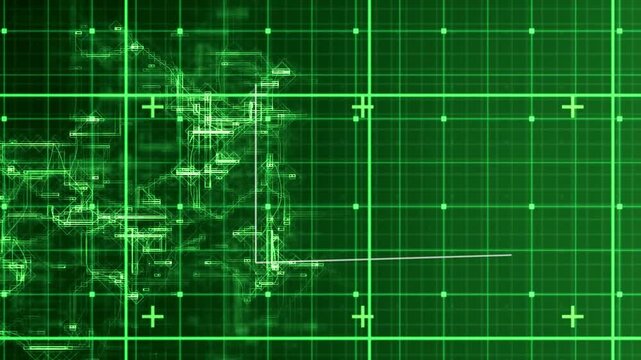 Animation of connected dots forming graph over grid pattern and plus signs against abstract pattern