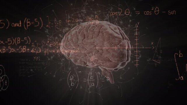 Animation of mathematical equations and data processing over human brain