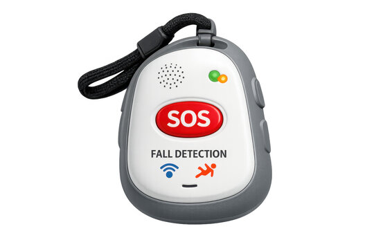 Modern sos fall detection emergency alert pendant on transparent background