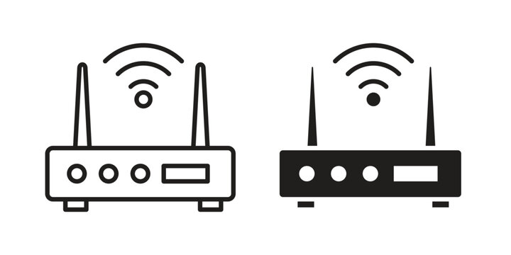 Wifi modem icon Line Design Vector Illustration. Solid Black icons