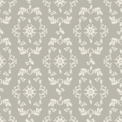 Fototapeta premium Monochrome Gray Traditional Damask Floral Seamless Pattern. Ornate Ornament with Botanical Swirls and Filigree Details. Ethnic Oriental Decor Vector Illustration. Handmade 