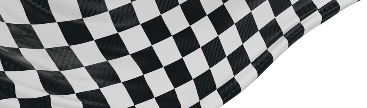 Close-up of a checkered flag isolated on white background, symbol of speed, victory and competition, perfect for racing