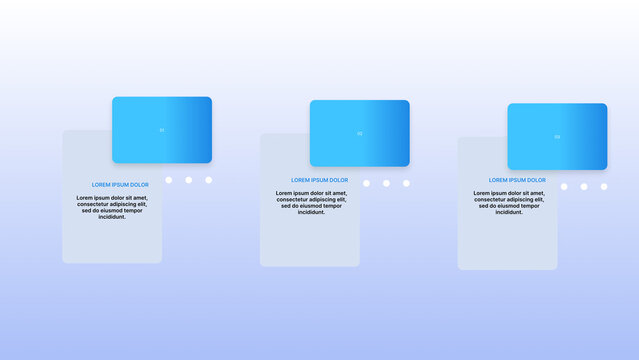 Modern 3 step business process diagram with floating cards and volumetric UI