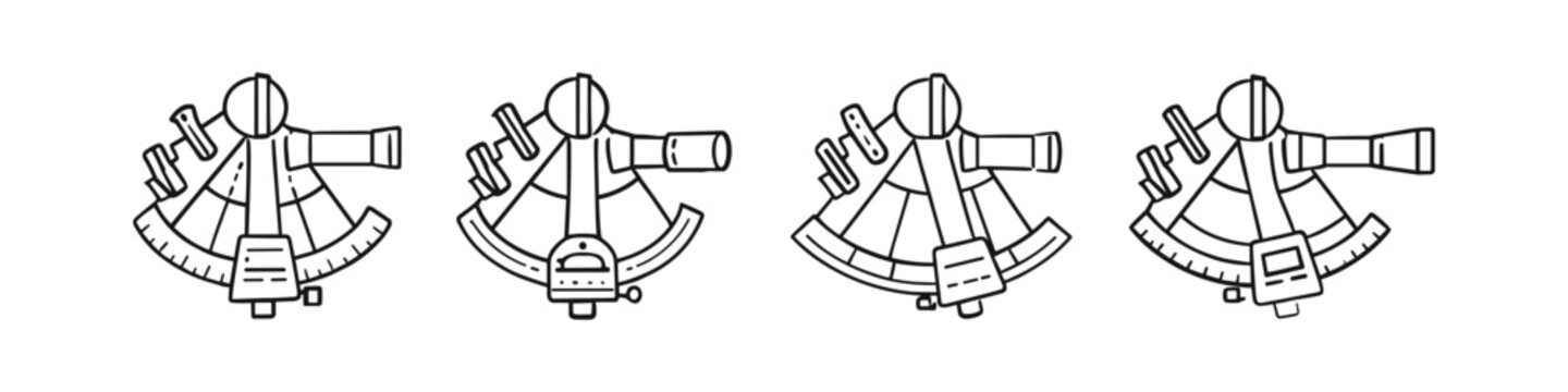 Collection of four hand-drawn sextant icons for navigation and astronomy