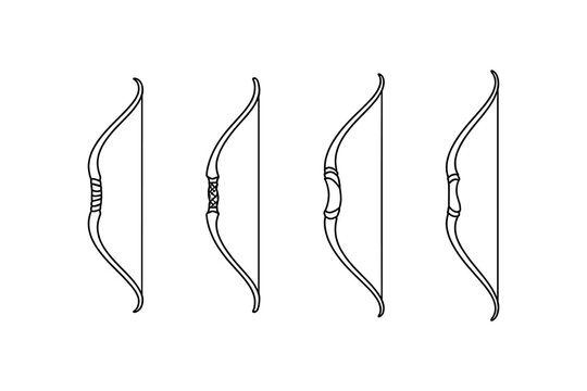 Collection of four distinct bow and arrow weapon outlines on a white background