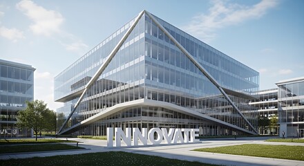 Fototapeta premium Modern glass office building with innovative architectural design
