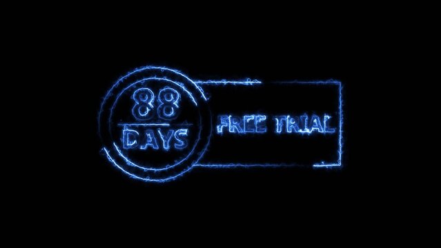 Neon bright 88 Days Free Trial Banner icon circle frame royal blue color 4k illustration. Business nice products 88 days free trial offer 4k illustration. 