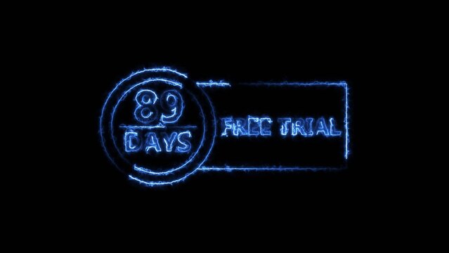 Neon bright 89 Days Free Trial Banner icon circle frame royal blue color 4k illustration. Business nice products 89 days free trial offer 4k illustration. 