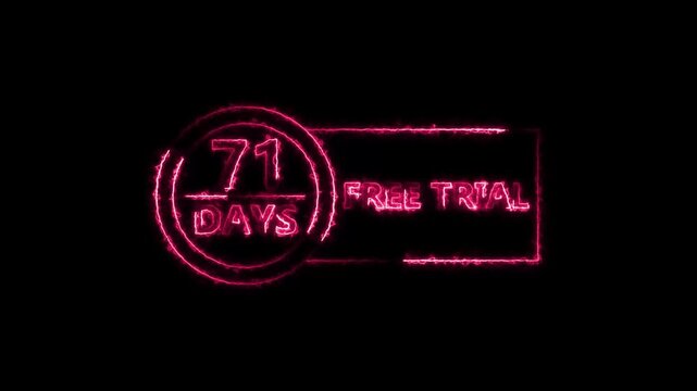 Neon bright 71 Days Free Trial Banner icon circle frame magenta red color animation. Business nice products 71 days free trial offer video. 