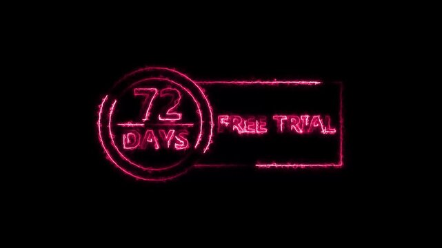 Neon bright 72 Days Free Trial Banner icon circle frame magenta red color animation. Business nice products 72 days free trial offer video. 