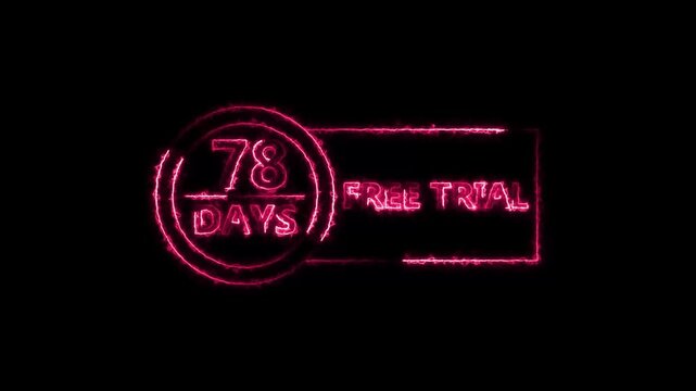 Neon bright 78 Days Free Trial Banner icon circle frame magenta red color animation. Business nice products 78 days free trial offer video. 