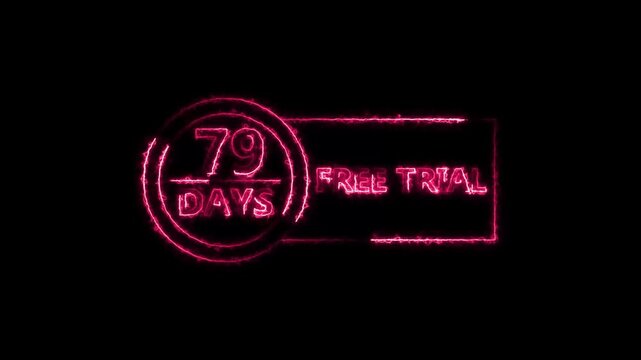 Neon bright 79 Days Free Trial Banner icon circle frame magenta red color animation. Business nice products 79 days free trial offer video. 