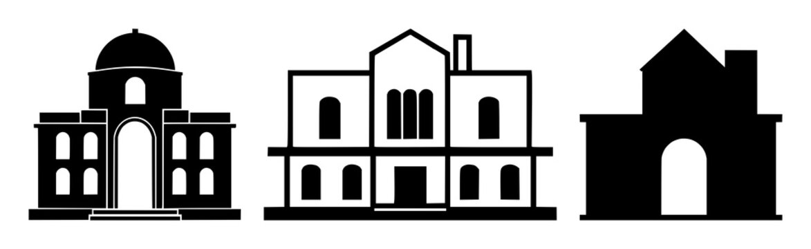 Blueprint architectural icon set with solid black graphic style featuring blueprint, architecture, iconography with minimalism and white background