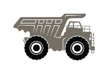Obraz premium A big mining dump truck icon for construction. Shown from the side. A simple flat graphic illustration in vector style. Isolated on a white backdrop.