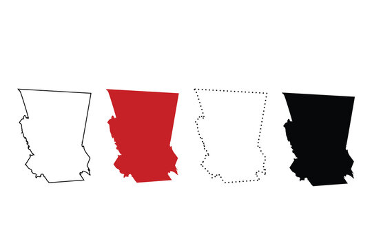 This Louisiana state map vector illustration features accurate geographic boundaries in multiple styles including line outline, dotted border, solid fill, and silhouette design.