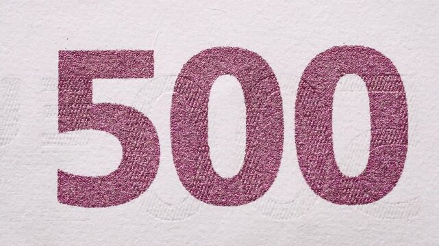 Detailed timelapse macro euro currency notes fragments. Close up security hologram printing textures bridge symbols. European monetary system finance banking industry financial success concept footage