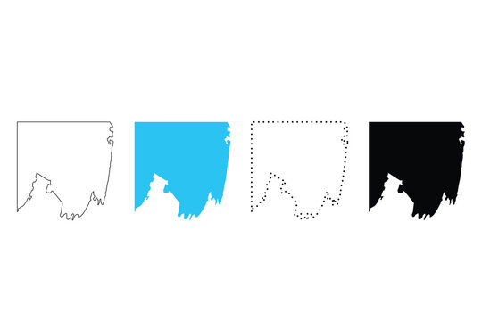 This Kansas state map vector illustration presents accurate geographic boundaries in multiple styles including line outline, dotted border, solid fill, and silhouette design.