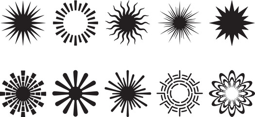 Obraz premium Black and white radial burst patterns with concentric lines and starburst radial patterns starburst geometric shapes