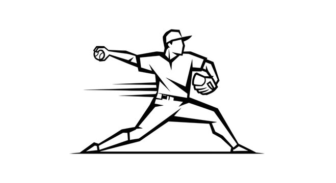Dynamic black and white illustration of a baseball pitcher throwing a fastball, depicted with motion lines for speed and action.