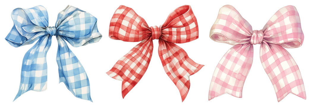 PNG Colorful gingham bows collection on transparent background