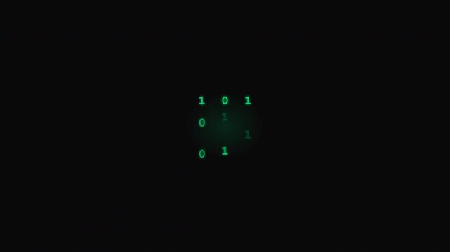 Floating Binary Code Animation with Green Glow on Dark Background
